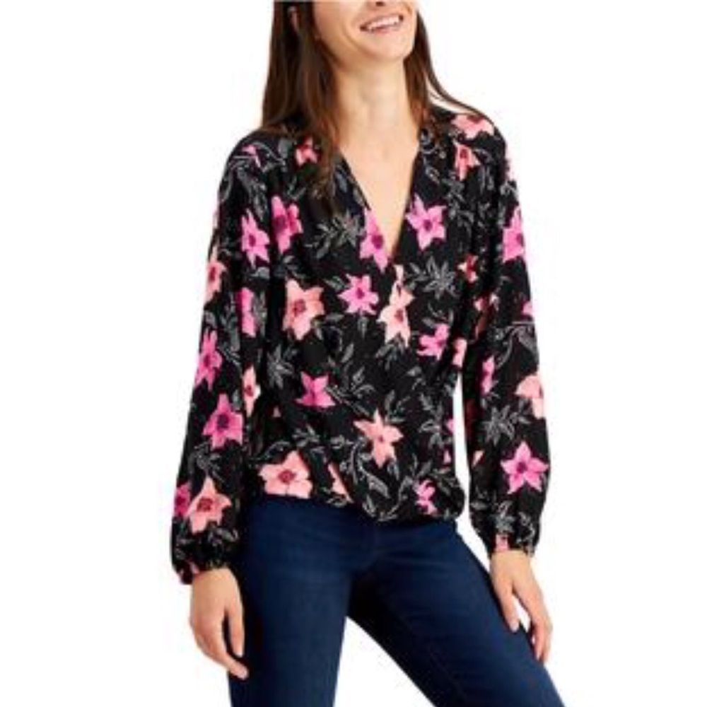 INC Floral Pullover Blouse Wrap Front Size Womens XL